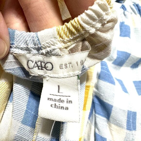 NWT Cato Blouse Balloon Sleeves Yellow & Blue Check Shirt Top Womens Size Large - Picture 5 of 10